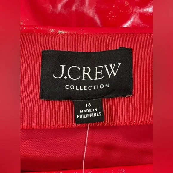 J.CREW Collection Red Laminated Linen Wrap Midi Skirt Size 16 Glossy High Rise - Picture 9 of 15